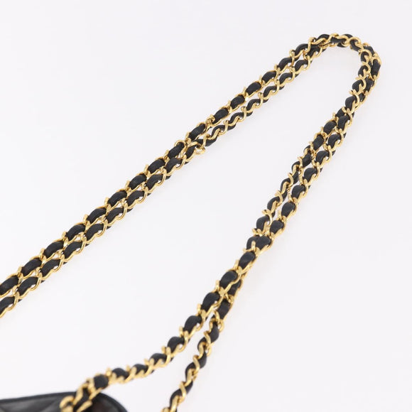 CHANEL Matelasse Chain Shoulder Bag Lamb Skin Black Gold CC Auth 188446