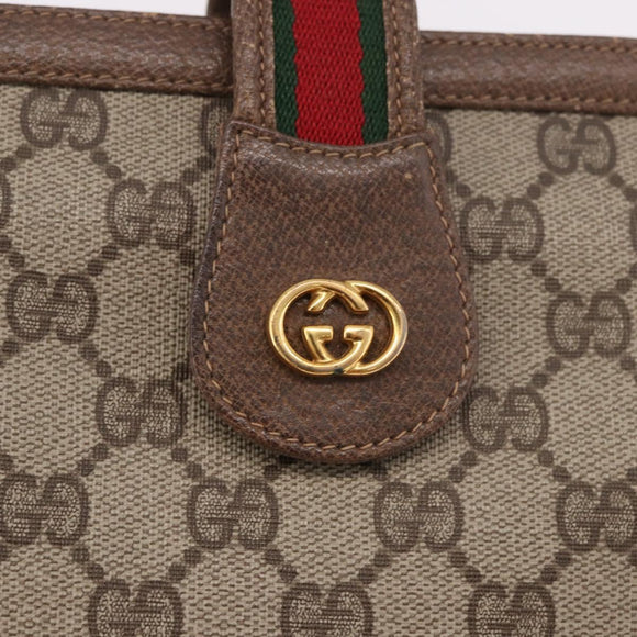 GUCCI GG Supreme Web Sherry Line Shoulder Bag PVC Beige Gold Auth 188457