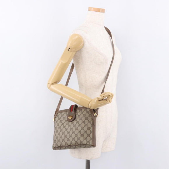 GUCCI GG Supreme Web Sherry Line Shoulder Bag PVC Beige Gold Auth 188457