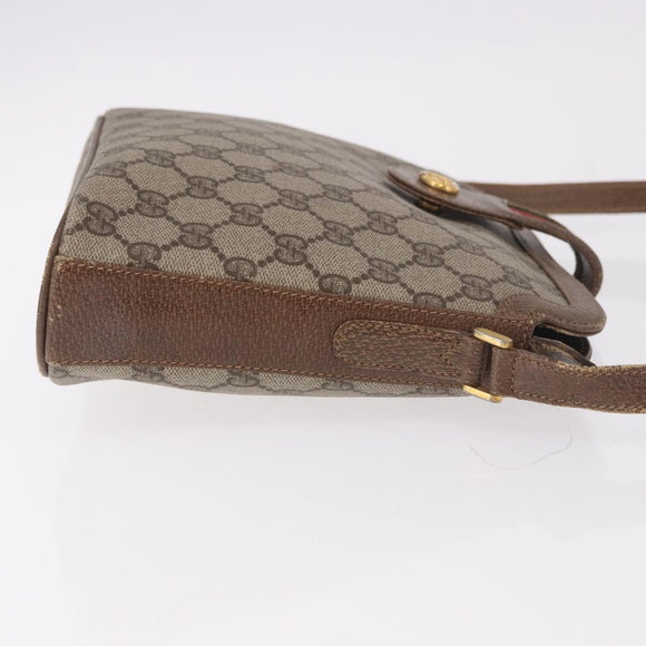 GUCCI GG Supreme Web Sherry Line Shoulder Bag PVC Beige Gold Auth 188457