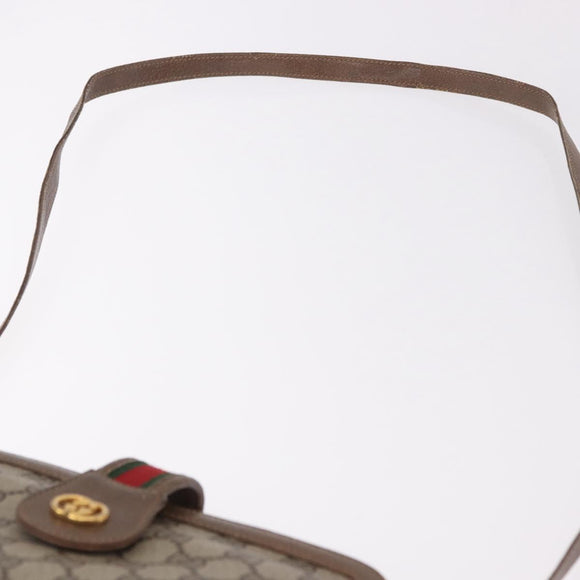 GUCCI GG Supreme Web Sherry Line Shoulder Bag PVC Beige Gold Auth 188457