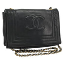 CHANEL Chain Shoulder Bag Lamb Skin Black Gold CC Auth 188459-1
