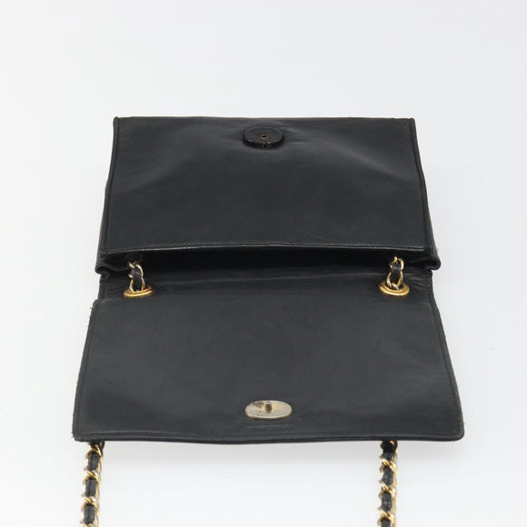 CHANEL Chain Shoulder Bag Lamb Skin Black Gold CC Auth 188459