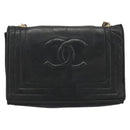 CHANEL Chain Shoulder Bag Lamb Skin Black Gold CC Auth 188459-13