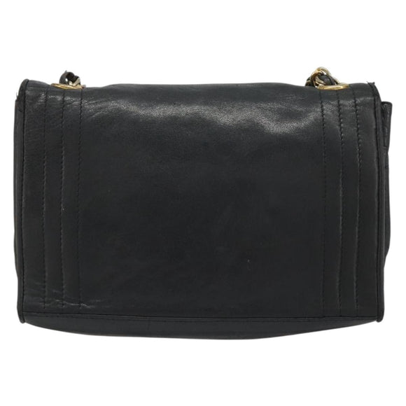 CHANEL Chain Shoulder Bag Lamb Skin Black Gold CC Auth 188459