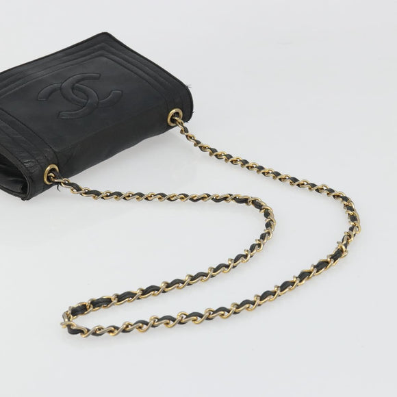 CHANEL Chain Shoulder Bag Lamb Skin Black Gold CC Auth 188459
