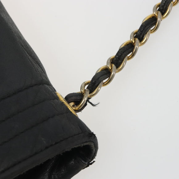 CHANEL Chain Shoulder Bag Lamb Skin Black Gold CC Auth 188459