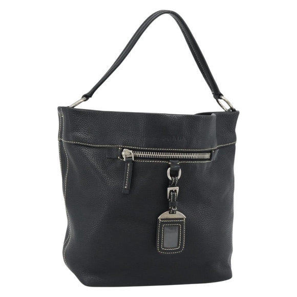 PRADA Shoulder Bag Leather Black Silver Auth 188461A