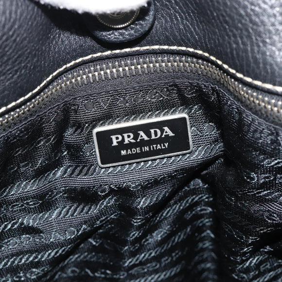 PRADA Shoulder Bag Leather Black Silver Auth 188461A