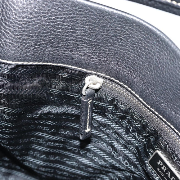 PRADA Shoulder Bag Leather Black Silver Auth 188461A
