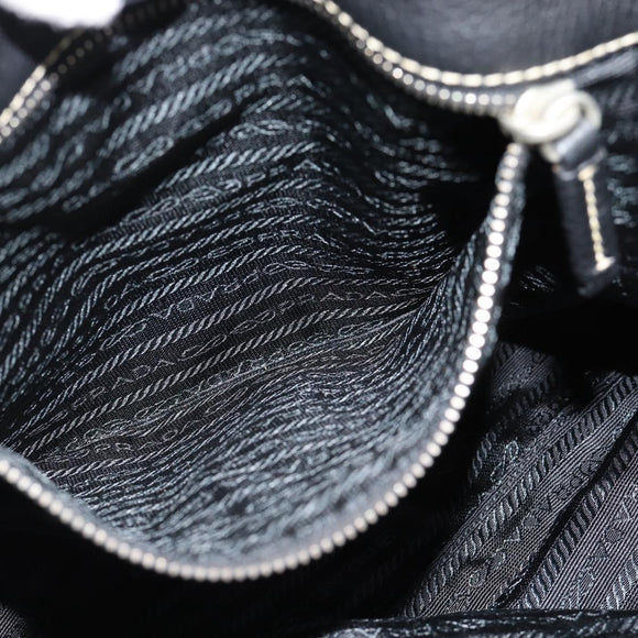 PRADA Shoulder Bag Leather Black Silver Auth 188461A