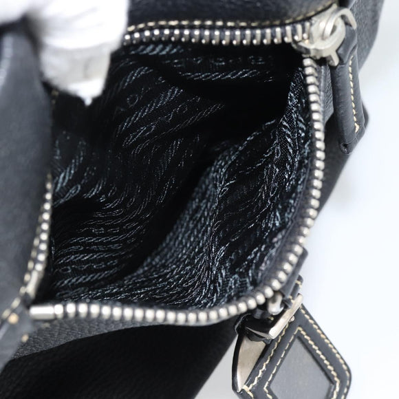 PRADA Shoulder Bag Leather Black Silver Auth 188461A