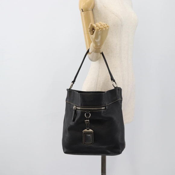 PRADA Shoulder Bag Leather Black Silver Auth 188461A