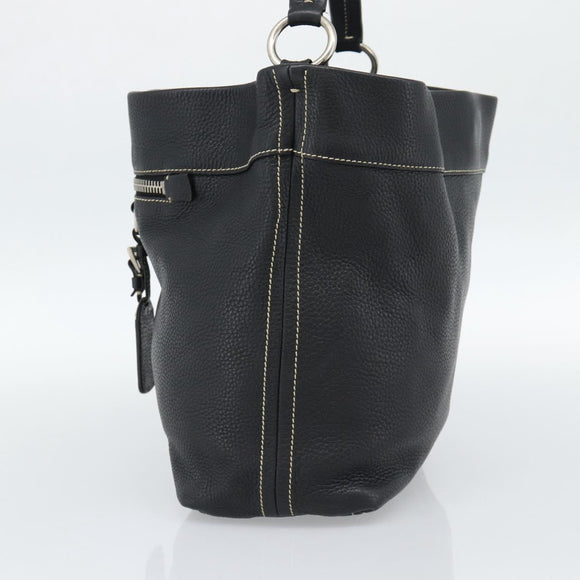 PRADA Shoulder Bag Leather Black Silver Auth 188461A