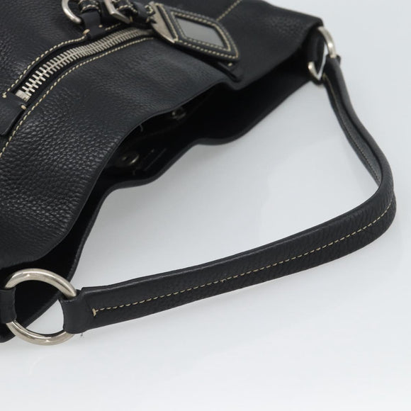 PRADA Shoulder Bag Leather Black Silver Auth 188461A