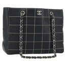 CHANEL Choco Bar Chain Tote Bag Lamb Skin Navy Silver CC Auth 188462SAV-1