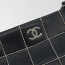 CHANEL Choco Bar Chain Tote Bag Lamb Skin Navy Silver CC Auth 188462SAV-17