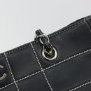 CHANEL Choco Bar Chain Tote Bag Lamb Skin Navy Silver CC Auth 188462SAV-10