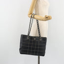 CHANEL Choco Bar Chain Tote Bag Lamb Skin Navy Silver CC Auth 188462SAV-24