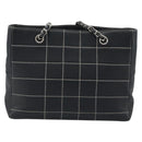 CHANEL Choco Bar Chain Tote Bag Lamb Skin Navy Silver CC Auth 188462SAV-2