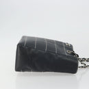 CHANEL Choco Bar Chain Tote Bag Lamb Skin Navy Silver CC Auth 188462SAV-3