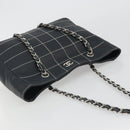 CHANEL Choco Bar Chain Tote Bag Lamb Skin Navy Silver CC Auth 188462SAV-6