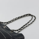CHANEL Choco Bar Chain Tote Bag Lamb Skin Navy Silver CC Auth 188462SAV-8