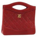 CHANEL Matelasse Hand Bag Lamb Skin Red Gold CC Auth 188464-1
