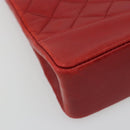 CHANEL Matelasse Hand Bag Lamb Skin Red Gold CC Auth 188464-10