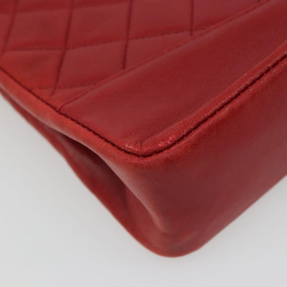 CHANEL Matelasse Hand Bag Lamb Skin Red Gold CC Auth 188464
