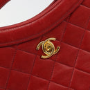 CHANEL Matelasse Hand Bag Lamb Skin Red Gold CC Auth 188464-13