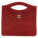 CHANEL Matelasse Hand Bag Lamb Skin Red Gold CC Auth 188464-2
