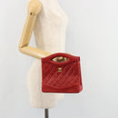 CHANEL Matelasse Hand Bag Lamb Skin Red Gold CC Auth 188464-20