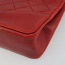 CHANEL Matelasse Hand Bag Lamb Skin Red Gold CC Auth 188464-9