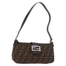 FENDI Zucca Canvas Shoulder Bag Black Brown Auth 188466SAM-1
