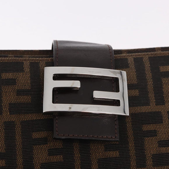 FENDI Zucca Canvas Shoulder Bag Black Brown Auth 188466SAM