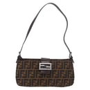 FENDI Zucca Canvas Shoulder Bag Black Brown Auth 188466SAM-13
