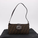 FENDI Zucca Canvas Shoulder Bag Black Brown Auth 188466SAM-12