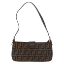 FENDI Zucca Canvas Shoulder Bag Black Brown Auth 188466SAM-2