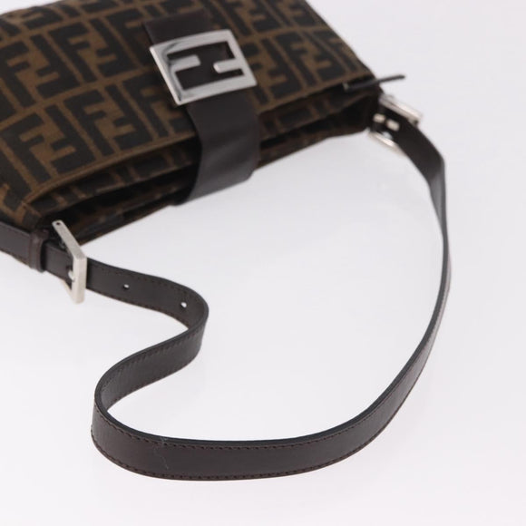 FENDI Zucca Canvas Shoulder Bag Black Brown Auth 188466SAM