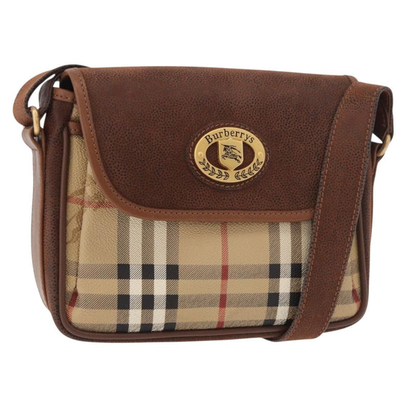 Burberrys Nova Check Shoulder Bag PVC Beige Gold Auth 188467