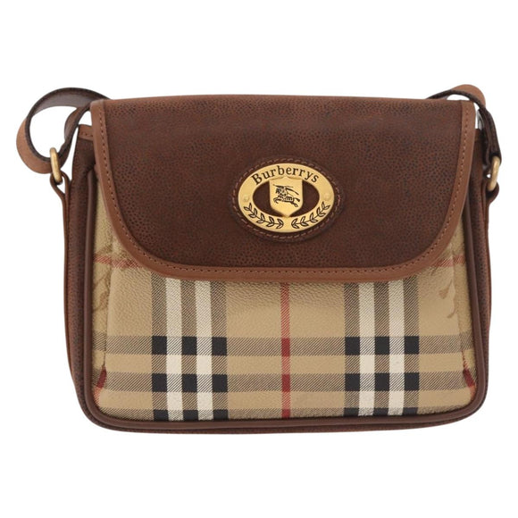 Burberrys Nova Check Shoulder Bag PVC Beige Gold Auth 188467