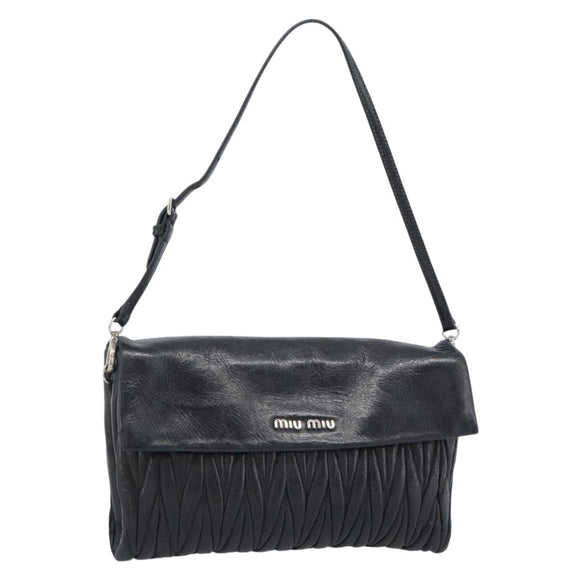 Miu Miu Matelasse Shoulder Bag Leather Black Silver Auth 188469SAM