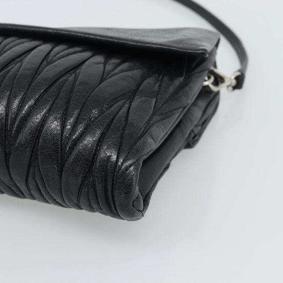Miu Miu Matelasse Shoulder Bag Leather Black Silver Auth 188469SAM