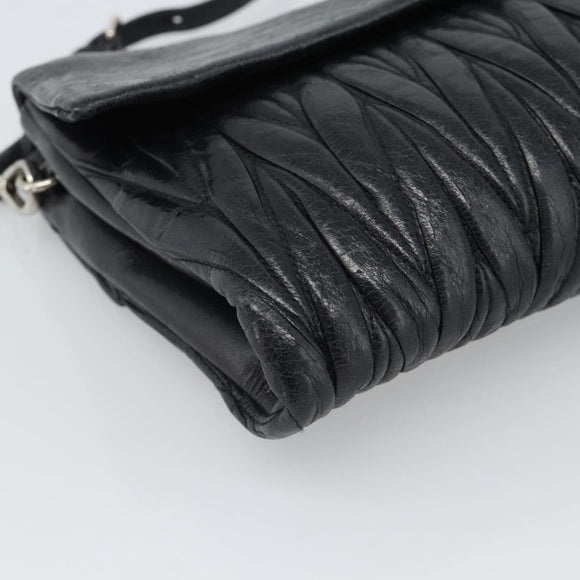 Miu Miu Matelasse Shoulder Bag Leather Black Silver Auth 188469SAM