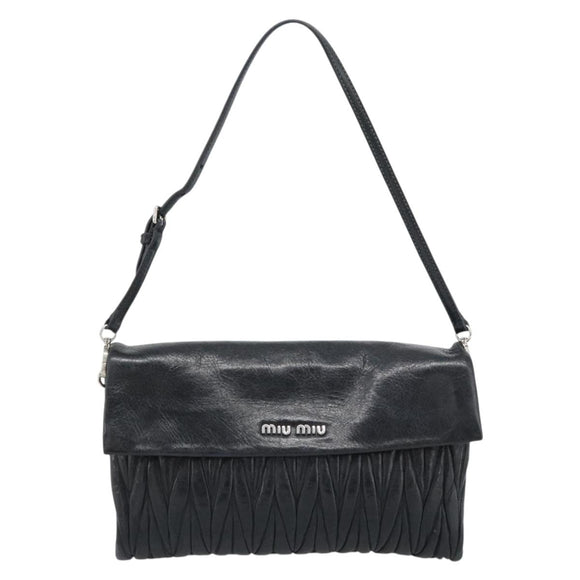 Miu Miu Matelasse Shoulder Bag Leather Black Silver Auth 188469SAM