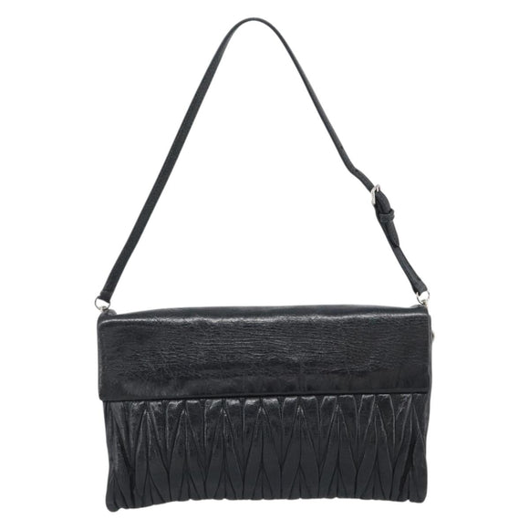 Miu Miu Matelasse Shoulder Bag Leather Black Silver Auth 188469SAM