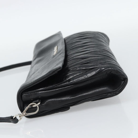 Miu Miu Matelasse Shoulder Bag Leather Black Silver Auth 188469SAM