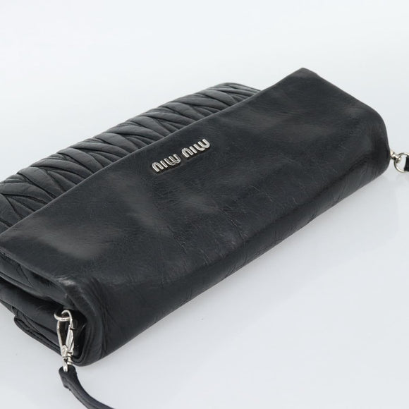Miu Miu Matelasse Shoulder Bag Leather Black Silver Auth 188469SAM