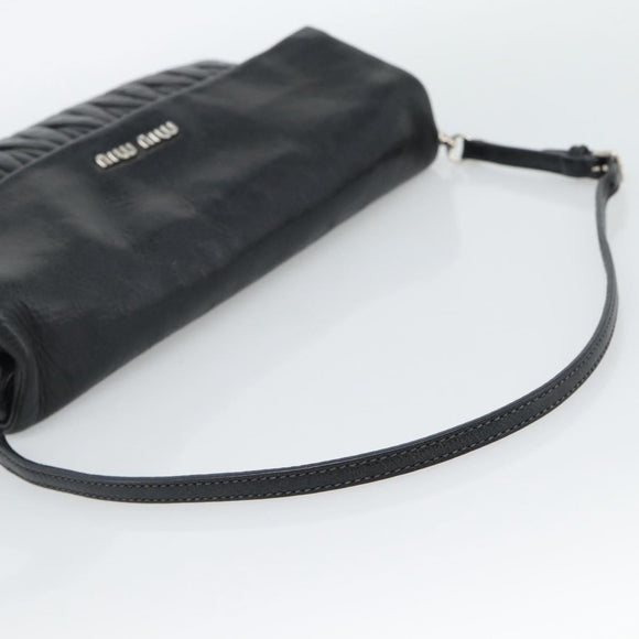 Miu Miu Matelasse Shoulder Bag Leather Black Silver Auth 188469SAM